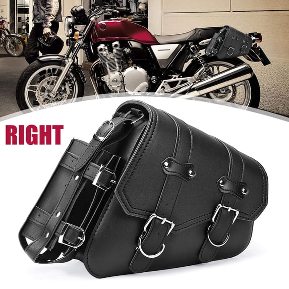 Right Side Universal Motorcycle Saddlebag Refit Tool Bag with Bottle Holder, Black, PU Leather, Waterproof