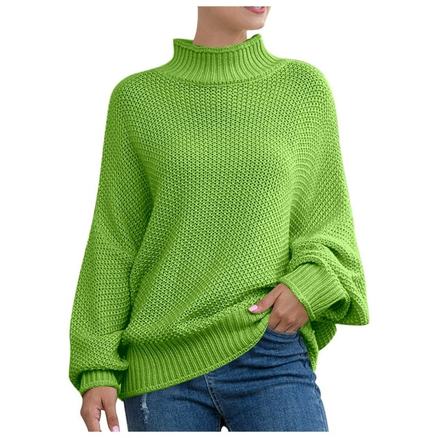 GPOECD Plus Size Women's Fall Winter Cable Knit Batwing Sleeve Roll Neck Sweater Cozy Womens Cardigan Sweaters Top Light Green,XXXL
