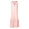 thumbnail image 4 of Women's Button Down Sleeveless Cotton Linen Beach Dress with Pocket Tank Shirt Mid Long Dress Loose Sundress, 4 of 5