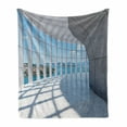 thumbnail image 1 of White Soft Flannel Fleece Throw Blanket, Office Building Skyscrapers with Ocean Seascape Islands Photograph, Cozy Plush for Indoor and Outdoor Use, 70" x 90", Sky Blue White Pale Grey, by Ambesonne, 1 of 6