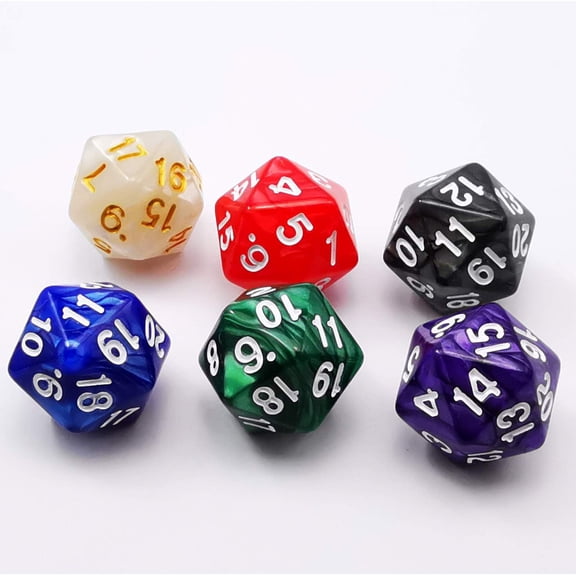 D20 Spindown Dice 6-Pack 22mm Marble - Assorted Colors Tabletop RPG Game Dice for DnD and RPG Games