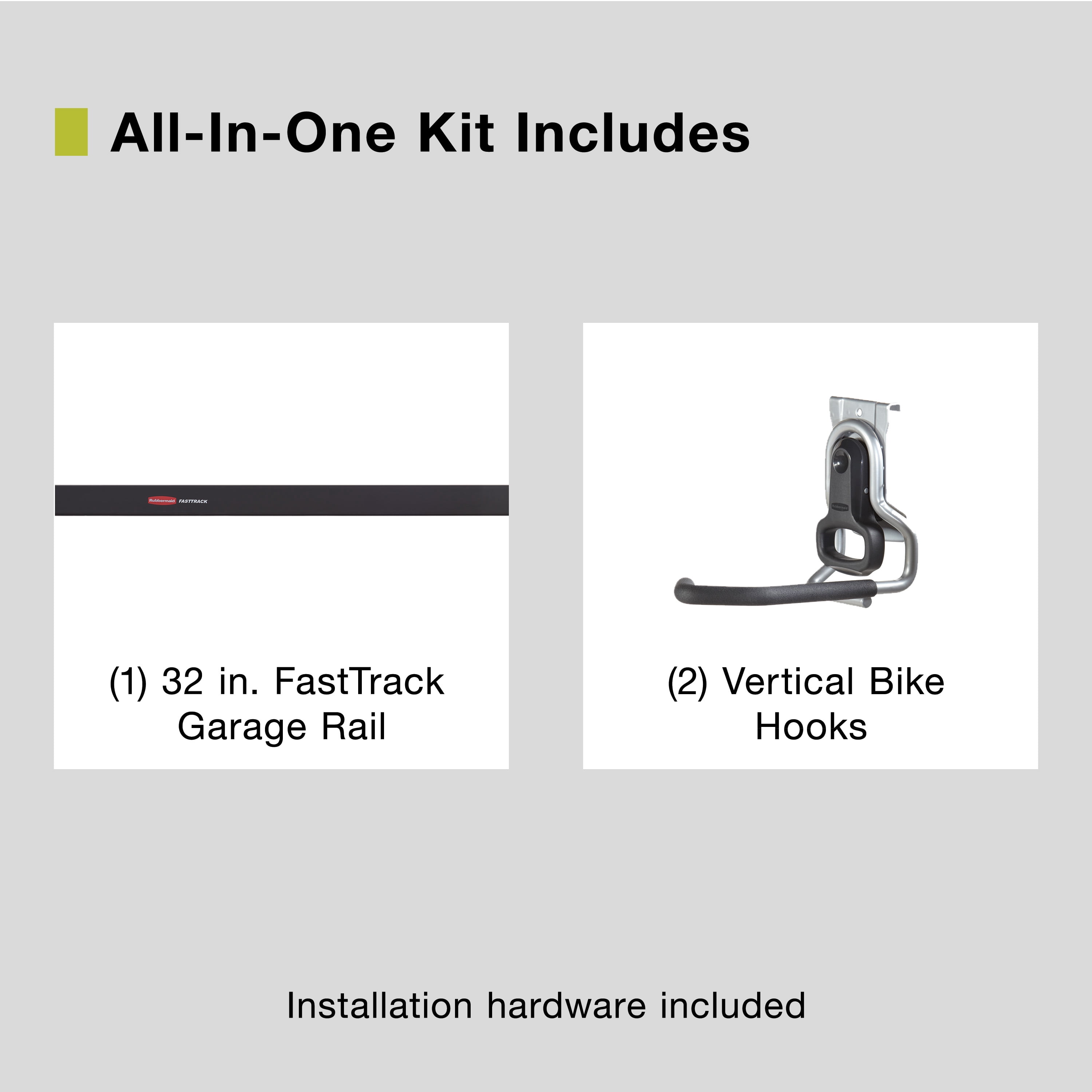 (3 pack) Rubbermaid Garage FastTrack Bike Kit, 3-Piece Bike Kit, Black/Grey
