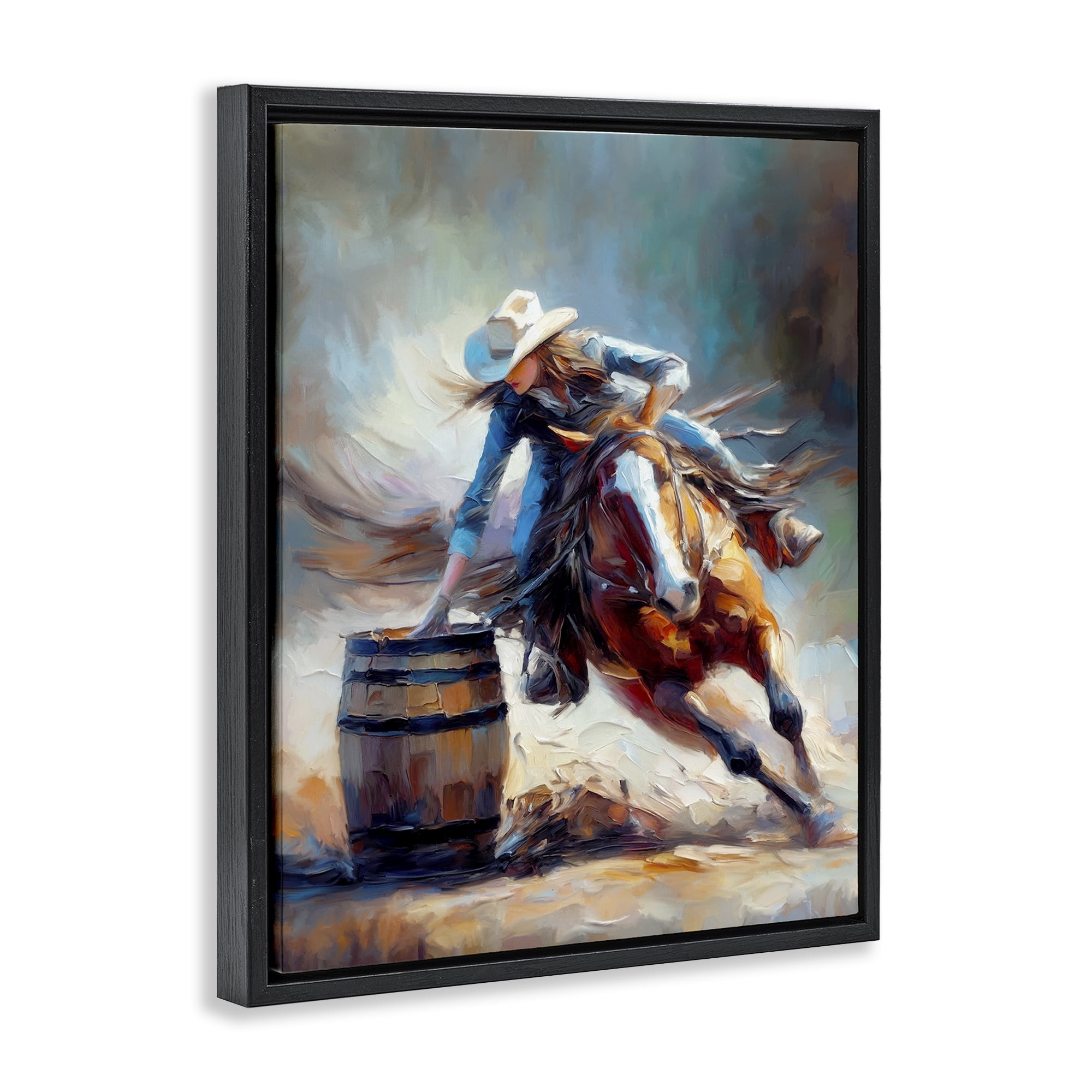 Stupell Industries Barrel Racer Cowgirl Novelty Painting Black Floater Framed Canvas Art Print Wall Art, 17 x 21