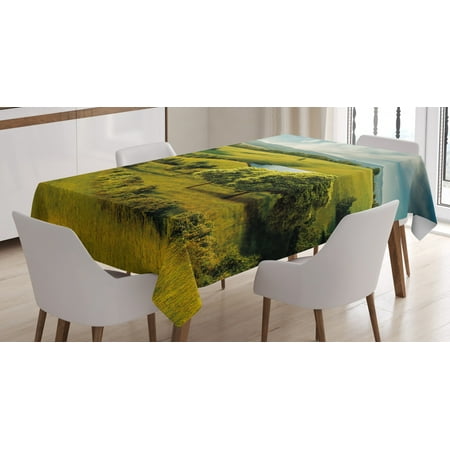

Green Tablecloth Scenic Scenery Hilly Landscape with Lake and Blue Cloudy Sky Trees Meadow Countryside Rectangular Table Cover for Dining Room Kitchen 52 X 70 Inches Green Blue by Ambesonne