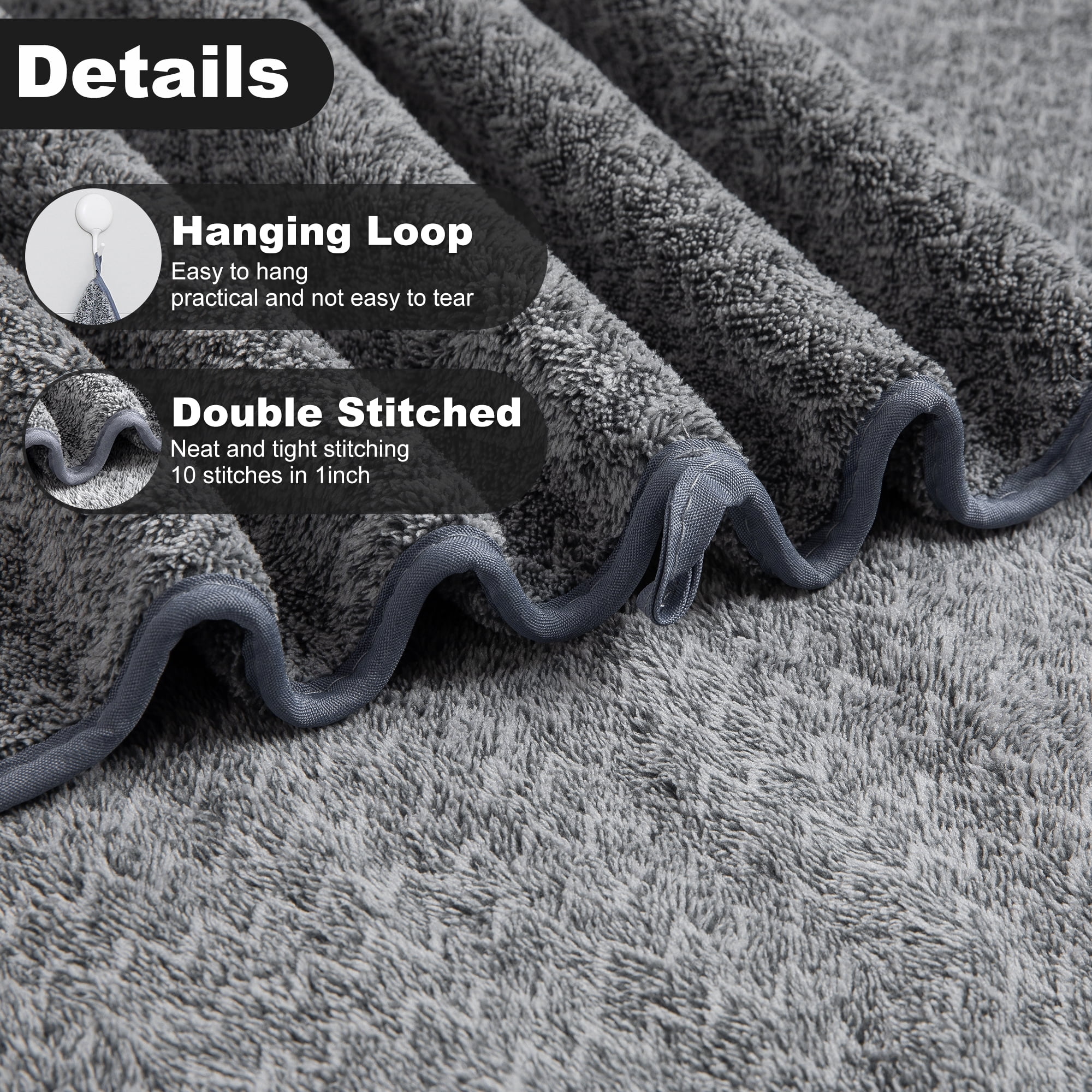 Smuge 6 Piece Dark Gray Bath Towel Set, 2 Bath Towels, 2 Hand Towels, 2 Washcloths, Soft Microfiber Shower Towel for Bathroom