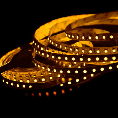 ABI Double Density Orange Yellow Flexible LED Light Strip with AC Adapter, 120 LED / Meter LED Chips, 5 Meters / 16.4 FT Spool, 12VDC