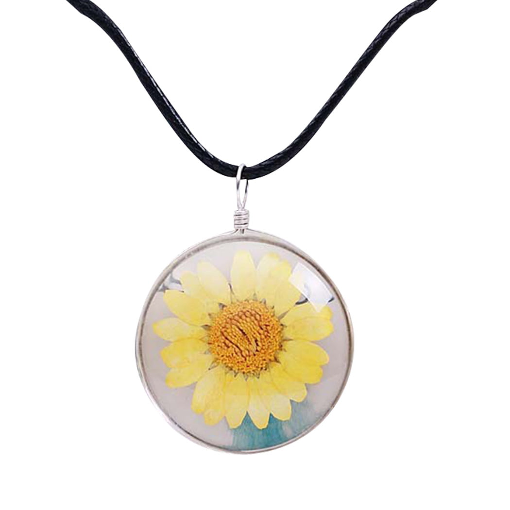 Pink Daisy Stained Glass Mosaic Pendant Necklace