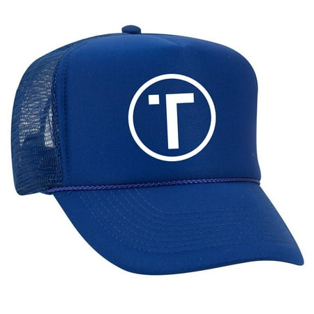 Pastel Blue Mod Circles - Tribe White Circle Trucker Hat Mesh Back Snap Back Polyester/Nylon Adult - Blue