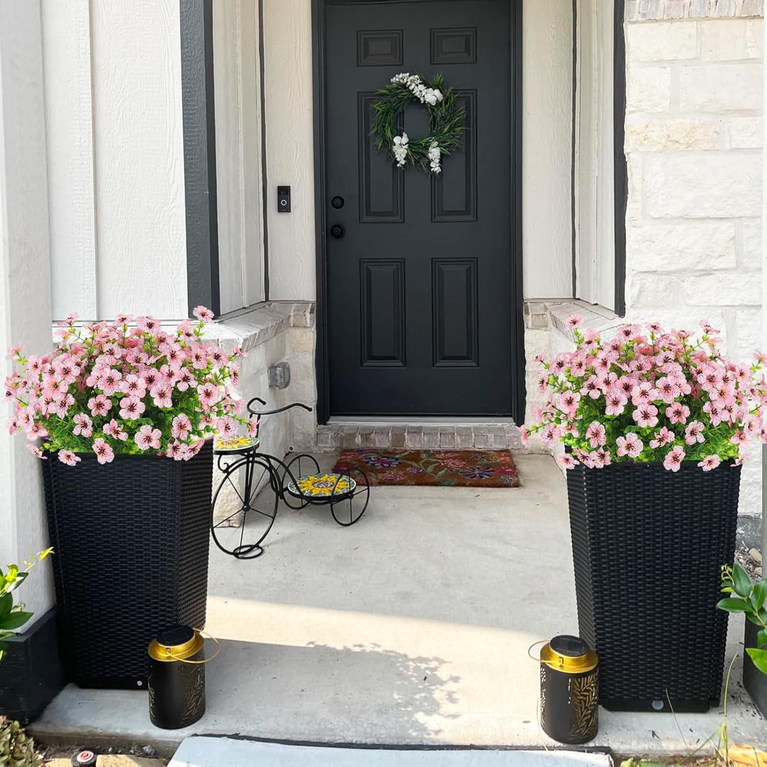 Artificial Faux Plants Flowers, Artificial Flowers Outdoor, Faux Flowers UV Resistant,Faux Plastic Plants Silk Daisy Flower for Outdoors Outside Front Porch Hanging Planter Window Decoration(Pink)