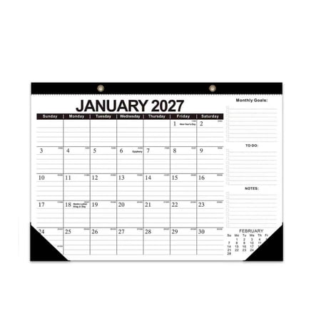 18-Month Desk Wall Calendar Jan 2027 To Jun 2028 Monthly Planner Large Desktop Scheduler With Goals To Do Notes Black