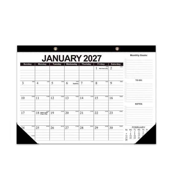 Fmbmuo 2027-2028 Desk Wall Calendar, Jan 2027 to Jun 2028 Classic Black Border Monthly Planner, Large Calendar with Monthly Goals To-Do Notes