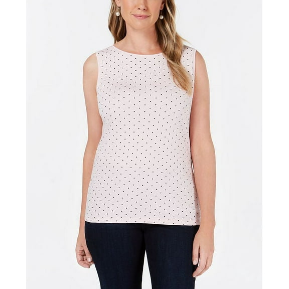 Karen Scott Women's Dotted Boat Neck Shell Top Pink Size Medium