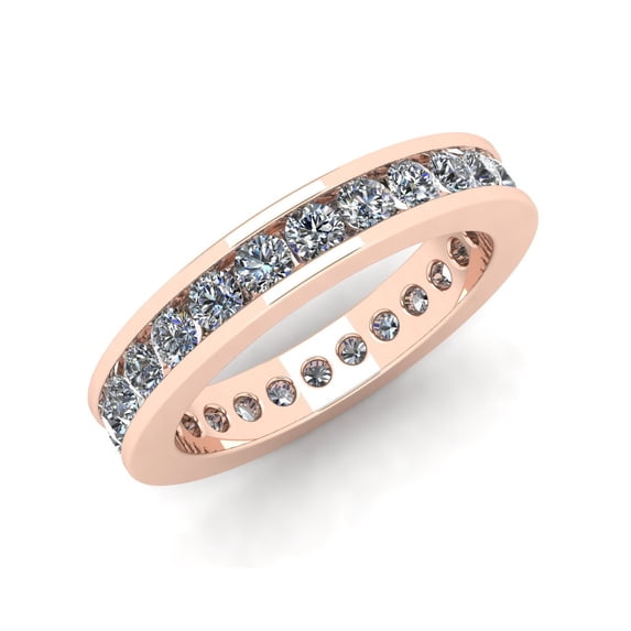 Natural 1.75Ct Round Cut Classic Channel Diamond Women's Anniversary Wedding Eternity Band Ring Solid 18k Rose Gold F VS2