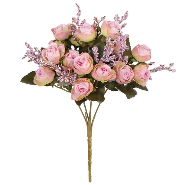 5 ramas ramo de flores de rosas artificiales de 15 cabezas simulación de rosas decoración floral fiesta de bodas flor falsa, rosa claro Vogacara HA7227-04B
