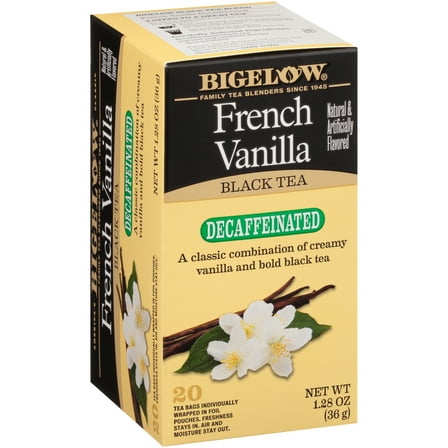 Bigelow Decaffeineated Black Tea, French Vanilla, Tea Bags, 20 Ct