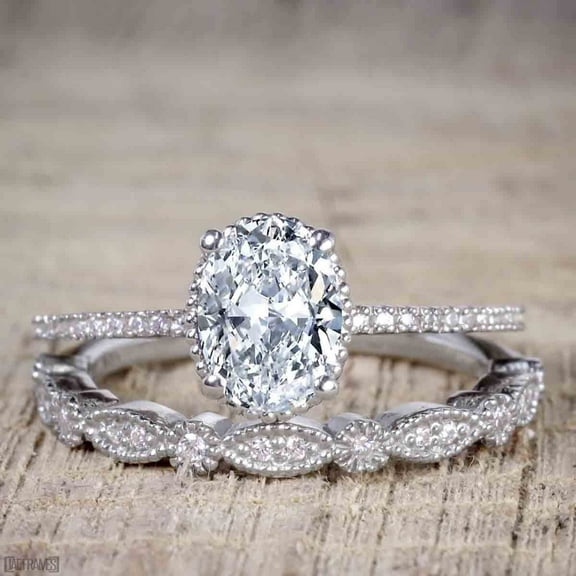 2.00 Carat Oval cut Wedding Set of Moissanite Diamond with 18k Gold Plating