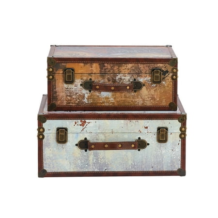 Orange Music Box - Decmode Eclectic 15 And 17 Inch Wood And Plastic Suitcases - Set of 2