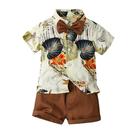 

Rovga Boys 2 Piece Outfit Short Sleeve Floral Prints T Shirt Tops Shorts Child Kids Gentleman Outfits Boy Outfits