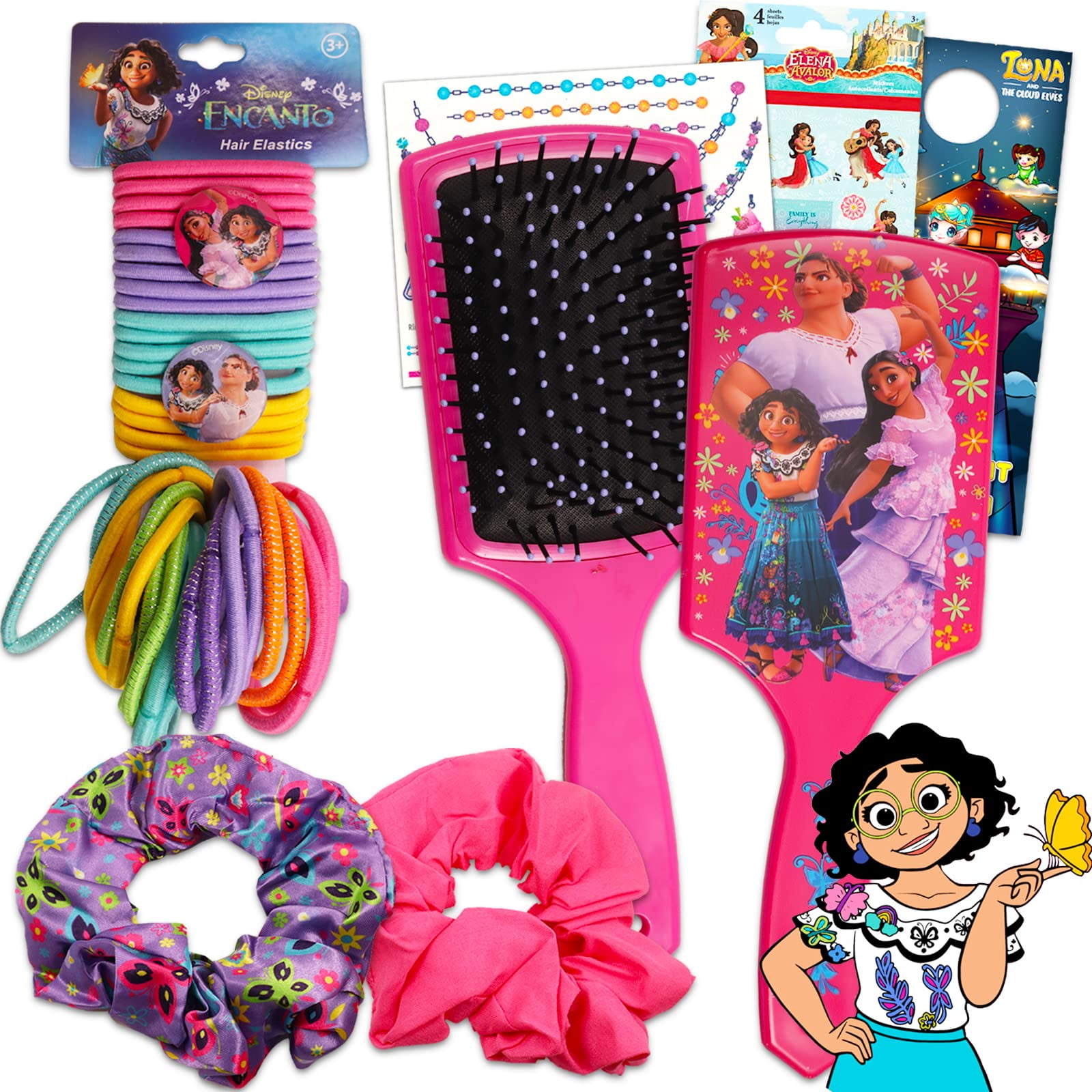 Encanto Hair Accessories Set Bundle with Encanto Hair Scrunchies, Hair Ties, and Hair Brush