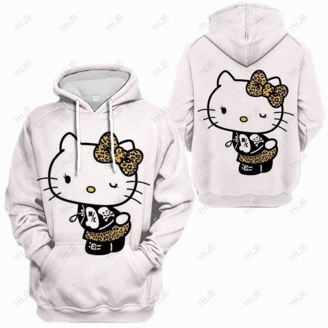 Mode Urbaine Chandails à Capuchon Femmes Manches Longues Hello Kitty Imprimé Grande Poche Ample Décontracté Chandail Printemps Automne Mode Chandail à Capuche HOEMLIN