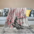 thumbnail image 2 of Nawypu  Floral Throw Blanket, Japanese Cherry Blossom Sakura Tree Branch Soft Pastel Watercolor Print, Flannel Accent Piece Soft Couch Cover for Adults, Pink Coral, 2 of 6