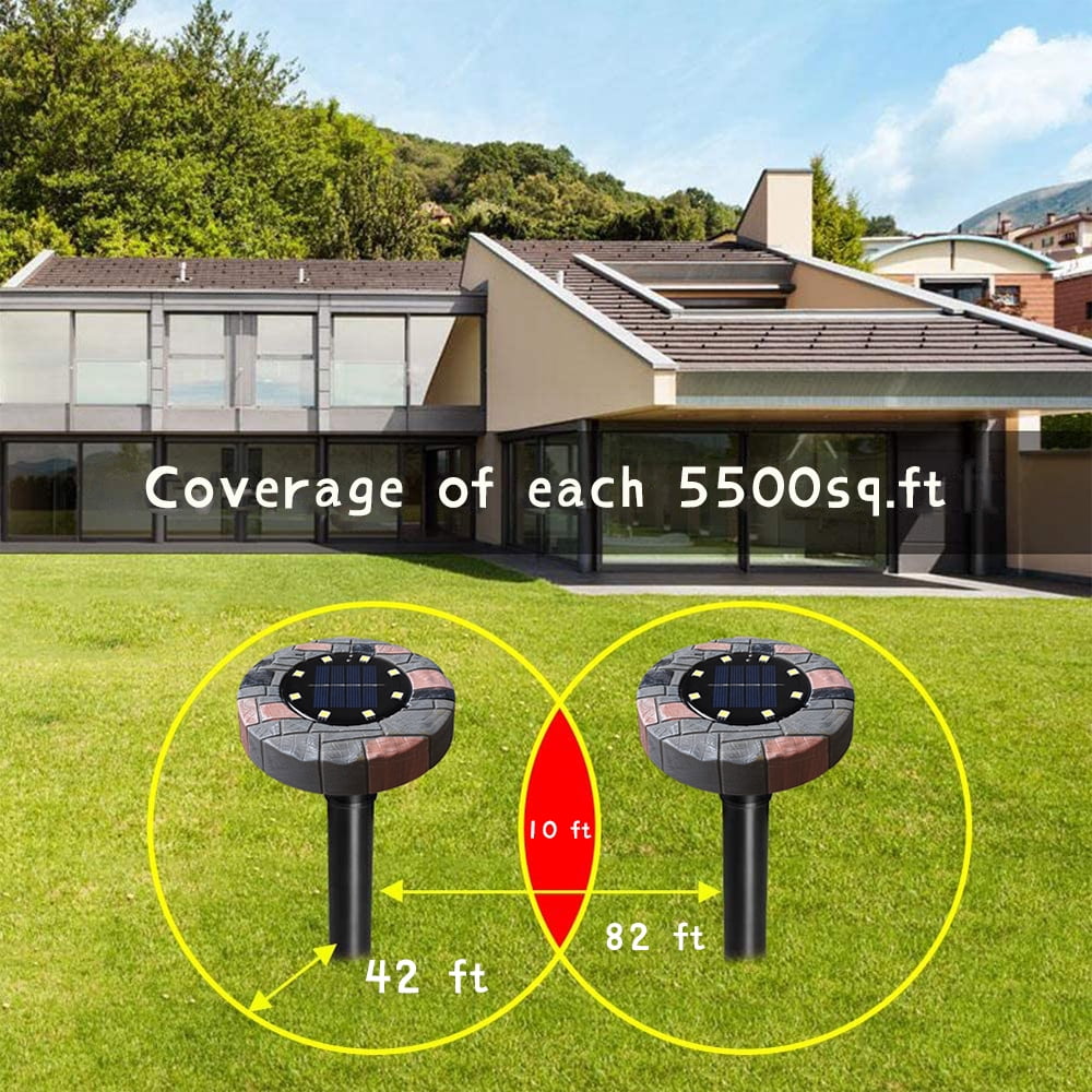 SHELLTON 2 Pack Solar Powered Ultrasonics Pest Repeller, Solar Ground Lights, Repel Mole Gopher Vole Mouse Chaser,Humane Pest Control Rodent Repellent for Outdoor for Lawn Garden Yard Home, White