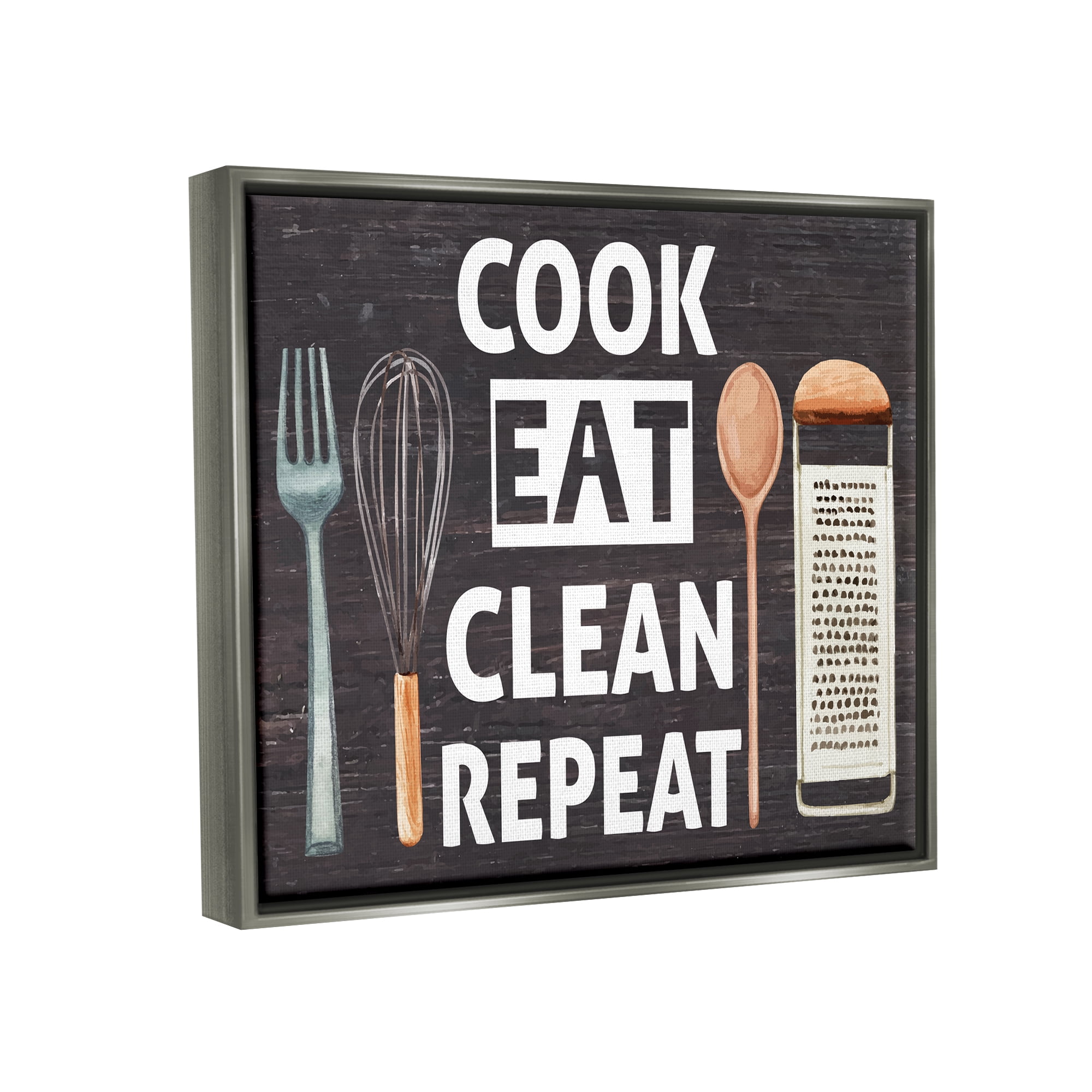 Stupell Industries Cook Eat Clean Repeat Phrase Food & Beverage Painting Gray Floater Framed Art Print Wall Art