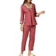 thumbnail image 2 of INSPIRE CHIC Women's Satin Sleepwear Night Suit V Neck Lace Nightwear Lounge Pajama Set M Light Red, 2 of 5