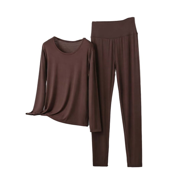 Conjunto de Ropa Interior Larga de Manga Larga Cuello Redondo Ropa de Salón Casual Pijamas Ropa de Dormir Ropa de Noche Acogedora