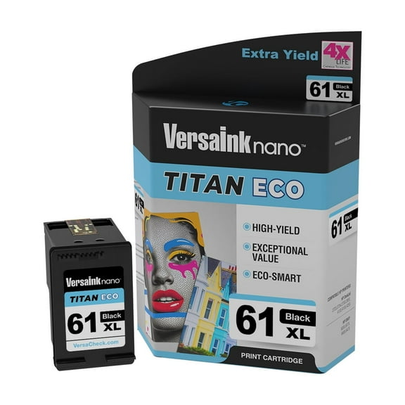 VersaInk-Nano 61 XL Titan ECO High-Yield Black Ink Cartridge Replacement of HP 61 and 61 XL, Works with HP DESKJET 3510,1010,3050,3050A,3000,1000,2540, Envy 5530,4500, OFFICEJET 4630