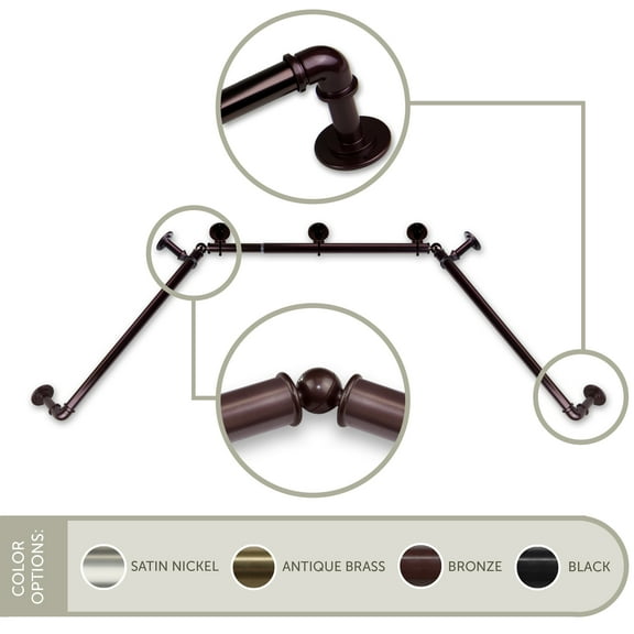 1 inch Pipe Bay Window Curtain Rod 23"-41", 41"-78" - Bronze