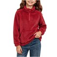 thumbnail image 2 of Xdegoge Girls Fuzzy Fleece Pullover Sweater Quarter Zip Fluffy Sherpa Sweatshirt with Pockets Kids Warm Winter Outwear, Size 7-8, 2 of 6