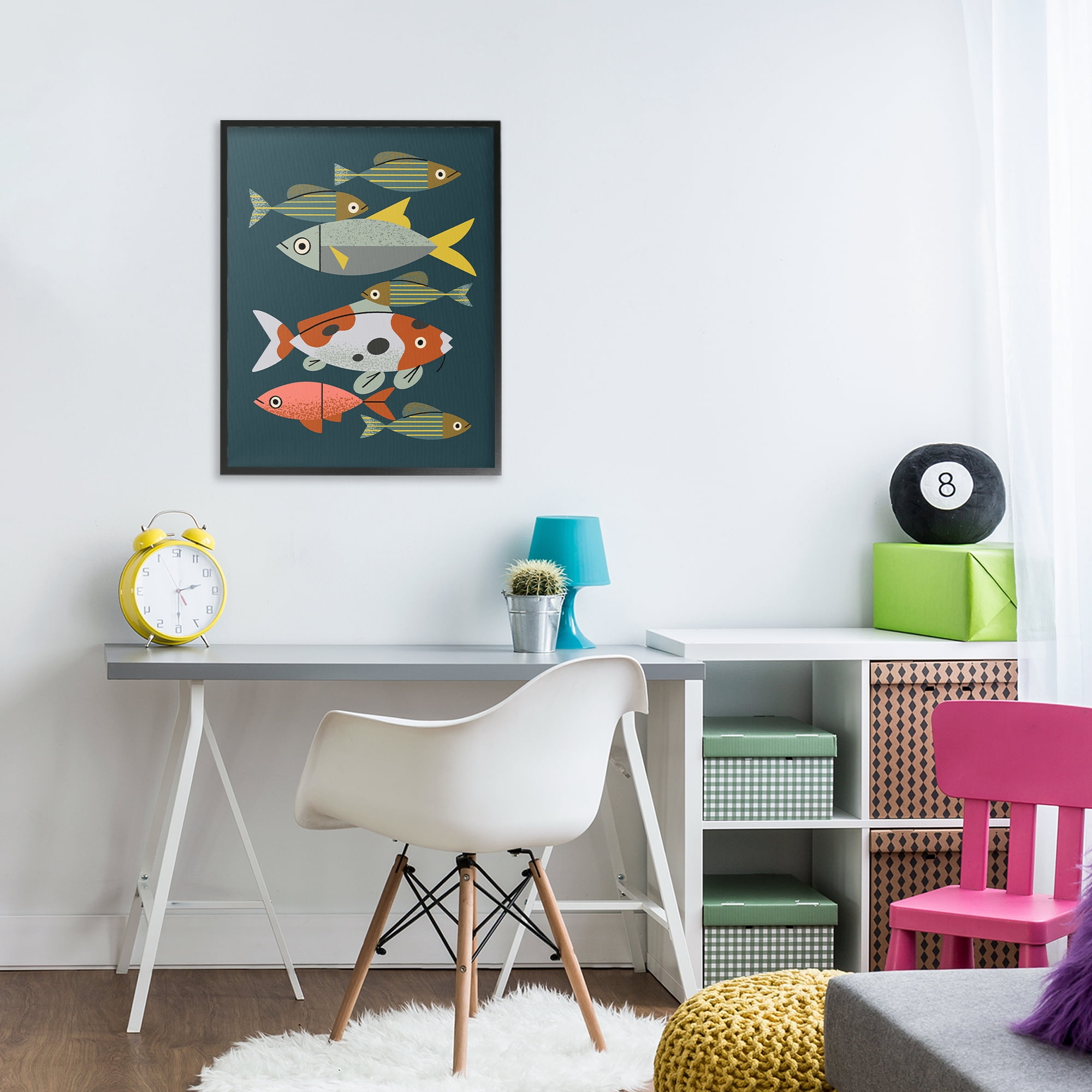 Stupell Industries Midcentury Pond Fishes Black Framed Giclee Art, design by Renea L. Thull