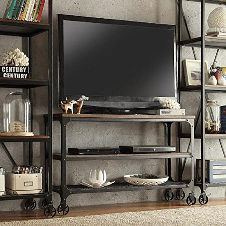 Modhaus Living Modern Rustic Riveted Black Metal Wood Tv Stand With Decorative Wheels Includes Tm Pen 65 Modhaus Living Modern Rustic Riveted Black Metal Wood Tv Stand With Decorative Wheels Includes Tm Pen 65