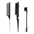 thumbnail image 3 of Juego de 3 peines para peinar el cabello con cepillo para bordes, peine voluminizador y peine de cola de rata para un peinado preciso (Negro), 3 of 5