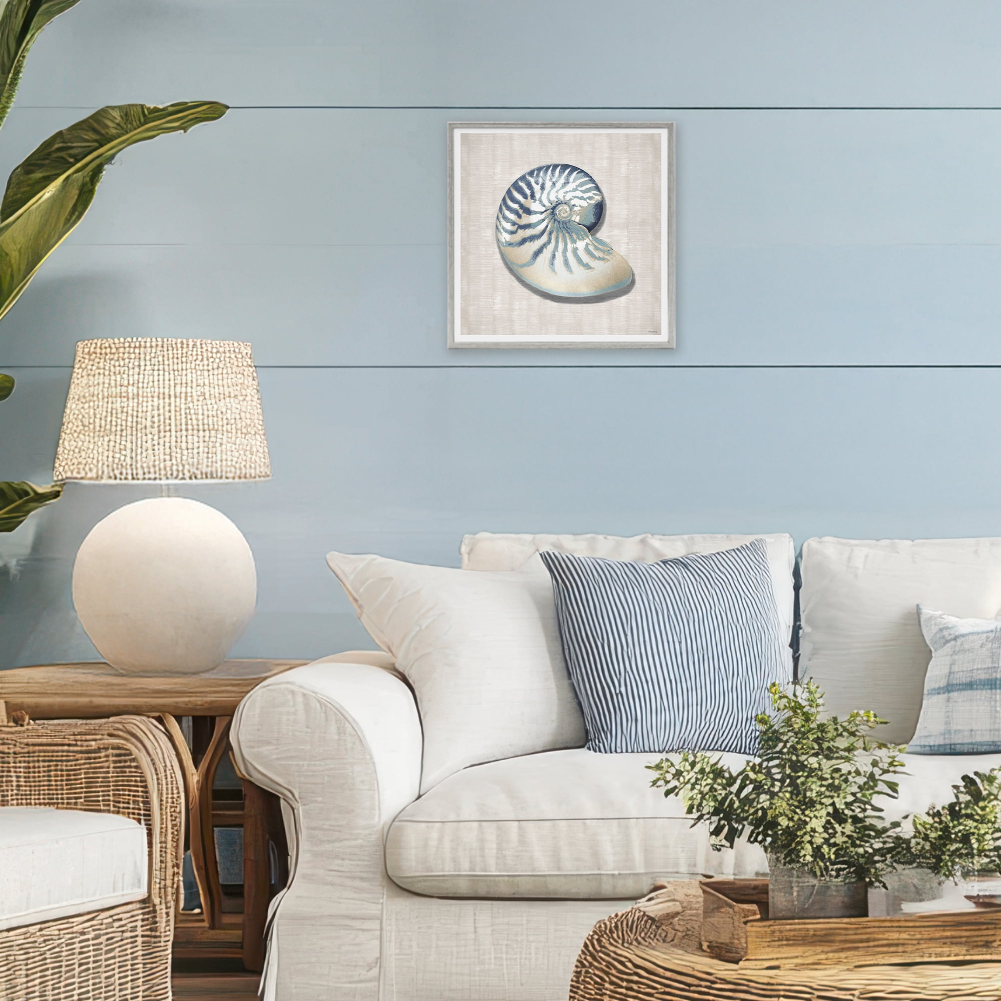 Stupell Industries Nautilus Shell in Misty Blue Gray Framed Giclee Art, design by Amber Sterling