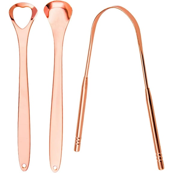 3 PCS Tongue Cleaner Scraper,Stainless Steel Tongue Scraper,Tongue Scraper Brushes for Removing Bad Breath & Coating,Suitable for Adults and Children(Rose Gold)