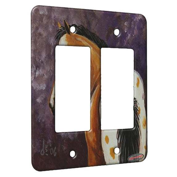 KuzmarK™ 2 Gang Rocker Wall Plate - Buckskin Appaloosa Foal on Purple Horse Art by Denise Every