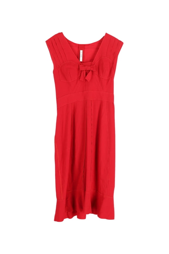 Pre-Owned Prada Bow Detail V-neck Dress in Red Polyester