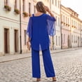 thumbnail image 5 of CIENVNSTG Mother Of The Bride Pant Suits Cold Shoulder Chiffon Ruffle Top And Wide Leg Pants Two Piece Pant Suit Wedding Guest Outfit Blue M, 5 of 8