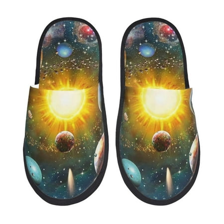 Balery Space Planet Slient Indoor Furry Fleece Comfort House Shoes Soft Non-Slip Home Shoes Cotton slippers House Slippers-- Large
