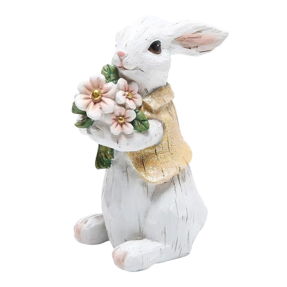 Easter Bunny Table Decorations Resin Rustic Bunnies Figurine with Carrot and Egg | Spring Home Decor for Kids, Living Room, and Tabletop | Farmhouse Style Statue