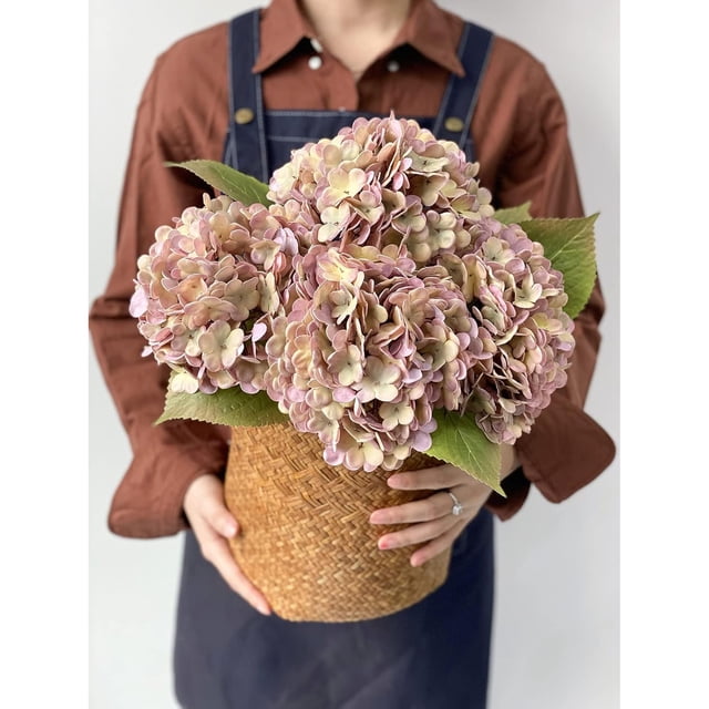 4 piezas de flores de hortensias vintage de color púrpura, tipo boho, artificiales de seda falsa, tacto real, flores artificiales para mesas de comedor, fiesta, exterior, hogar