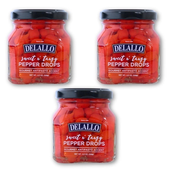 DeLallo Sweet & Tangy Pepper Drops, Non-GMO, Kosher, 4.3 oz Jar (3 pack)