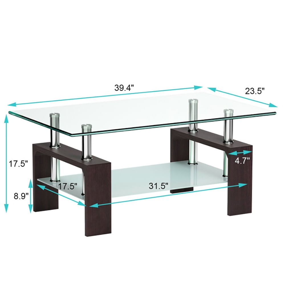 Finihen Glass Coffee Table, Rectangular Coffee Table, Rectangular Tempered Glass Coffee Table with Shelf, for Living Room, Reception Room, Black Finihen Glass Coffee Table, Rectangular Coffee Table, Rectangular Tempered Glass Coffee Table with Shelf, for Living Room, Reception Room, Black