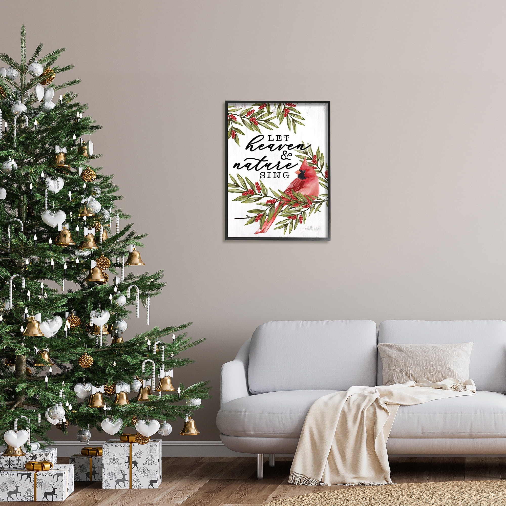 Stupell Industries Festive Phrase Cardinal Holiday Painting Black Framed Art Print Wall Art, 24 x 30