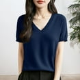 thumbnail image 2 of Arlun Women's Short Sleeve V-Neck Sweaters Casual Lightweight Solid Color Knit Sweater Soft Comfortable Base Layer Pullover Tops Dark Blue2 M, 2 of 5