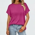 thumbnail image 2 of YODETEY Women’s Crewneck T-Shirt with Shorts Sleeve, Soft Cotton-Blend Everyday Shirts Tops Blouses , Women's Plus Hot Pink,Size S, 2 of 10