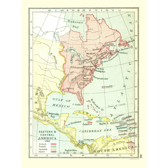 Historic Map - Eastern Central America - Gardiner 1763 - Vintage Wall Art