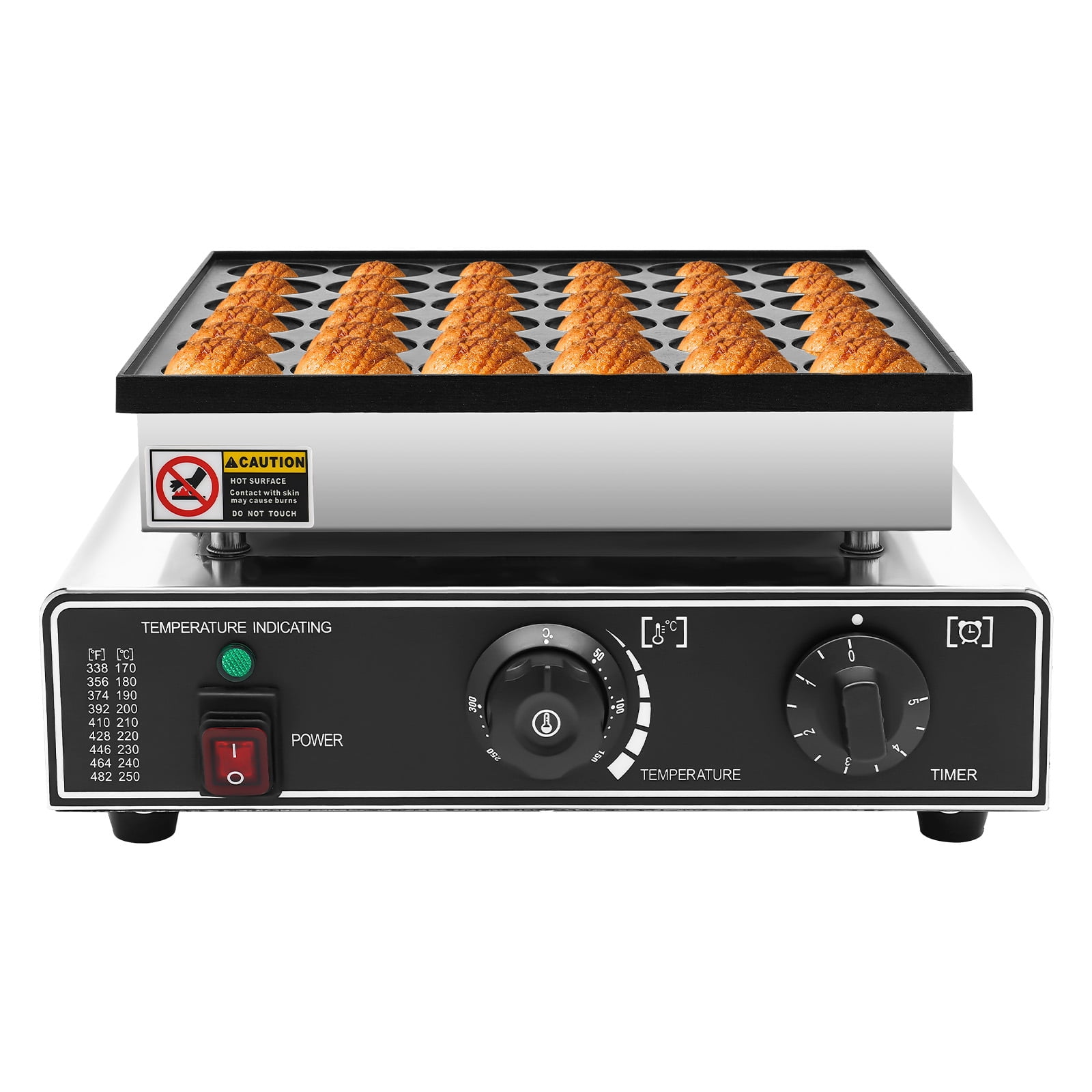 36-Hole Waffle Maker, 950W Commercial Grade with Adjustable Temperature 122-572°F, 4.8cm Round Molds, Ideal for Bakeries and Restaurants
